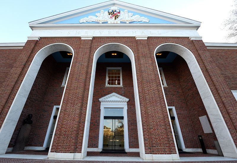 Entrance to Shriver Hall at Johns Hopkins University